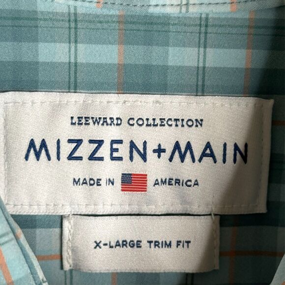 Mizzen and Main Shirt Mens XL Green Check Plaid Trim Fit Short Sleeve Golf - Picture 8 of 9